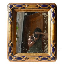Vintage Persian-style Blue & Gold Framed Wall-Hanging Oxidized Mirror   253780828808